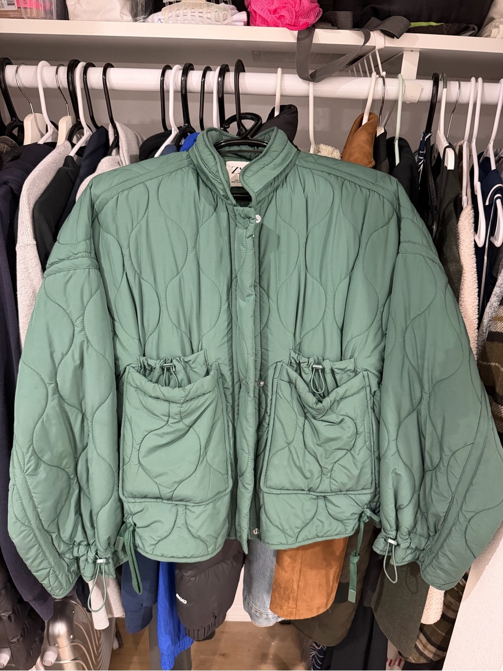 Zara Quilted Sage Green Puffer Jacket